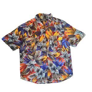 Vintage SK Wear Floral Vibrant Novelty Print 100% Rayon Blouse 10